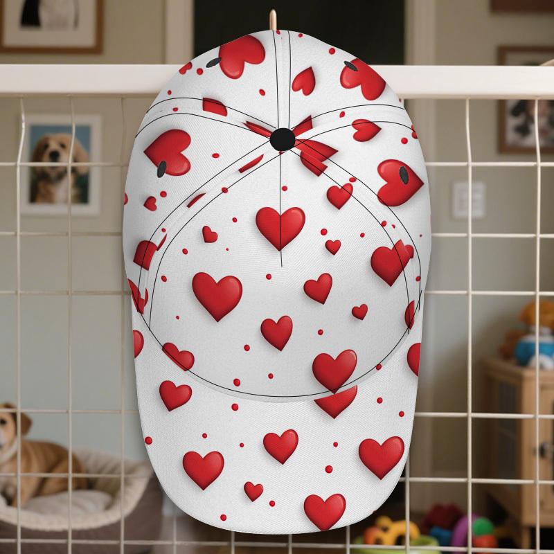Valentine'S Day Heart Pattern Print Classic Baseball Cap Lightweight Adjustable Duckbill Hat Button Closure Woven Ideal