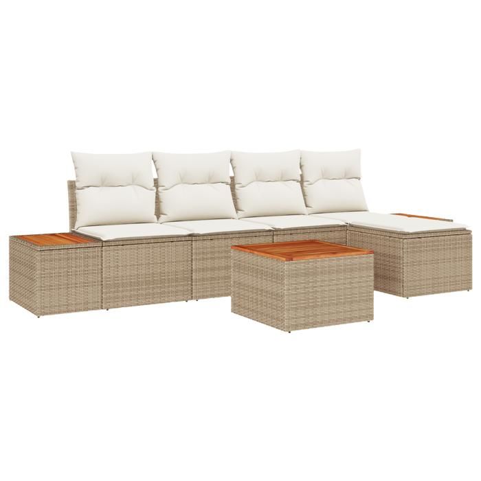 VidaXL Ensemble de canapé de jardin 6 pièces avec coussins Beige Poly Rotin Acacia 3348072