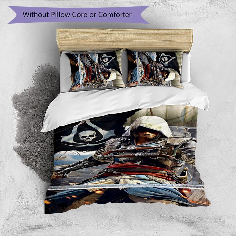 3er Set Bettwäsche mit Assassin's Creed Design - HD-bedruckte Bettwäsche mit 1 Bettbezug und 2 Kissenbezügen - Perfekt für Zuhause und Wohnheim-Dekoration