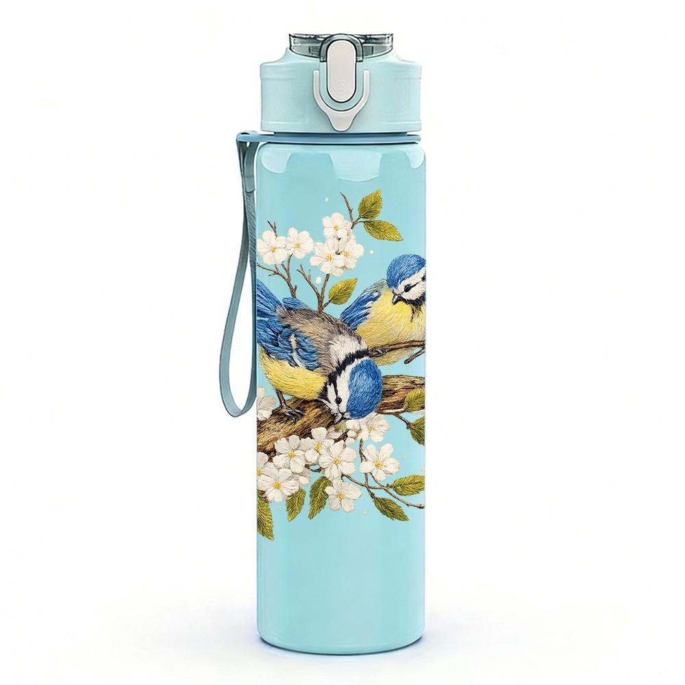 1PC Bird Nest With Spring Flower Print 750ml Color Plastic Sports Water Bottle Leakproof Flip Straw Lid Suitable for Sports Office Home Use