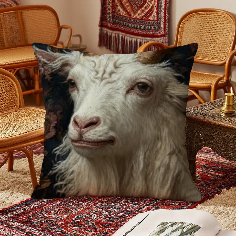 Spooky Goat Face 2D Cushion Cover Bedroom Living Room Sofa Christmas Decorations Soft Pillowcase With Zipper