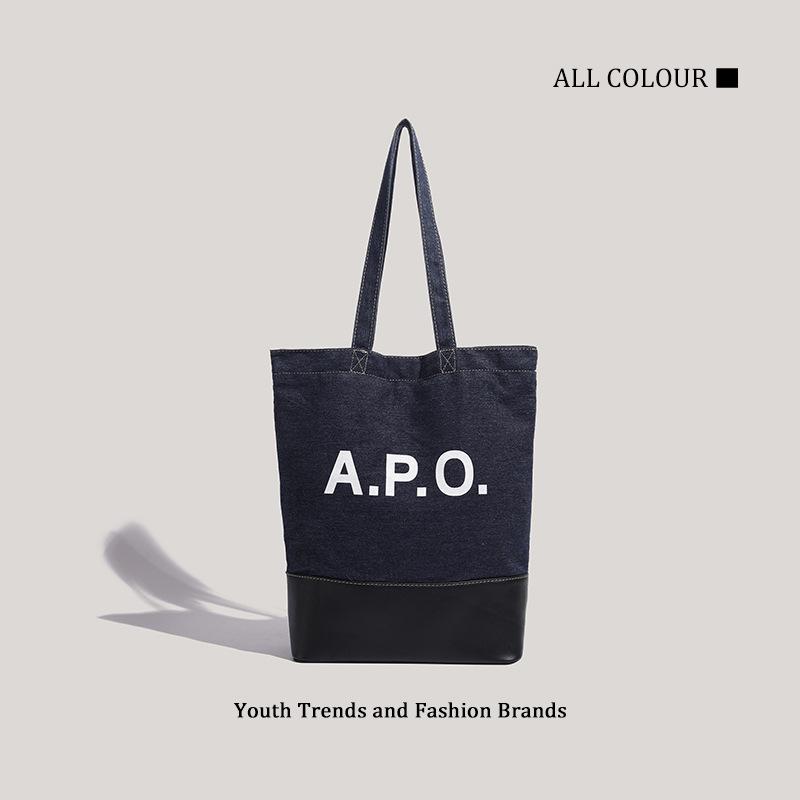 

Niche denim spliced canvas bag large capacity student class commute tote bag personalized shoulder bag темно-синий