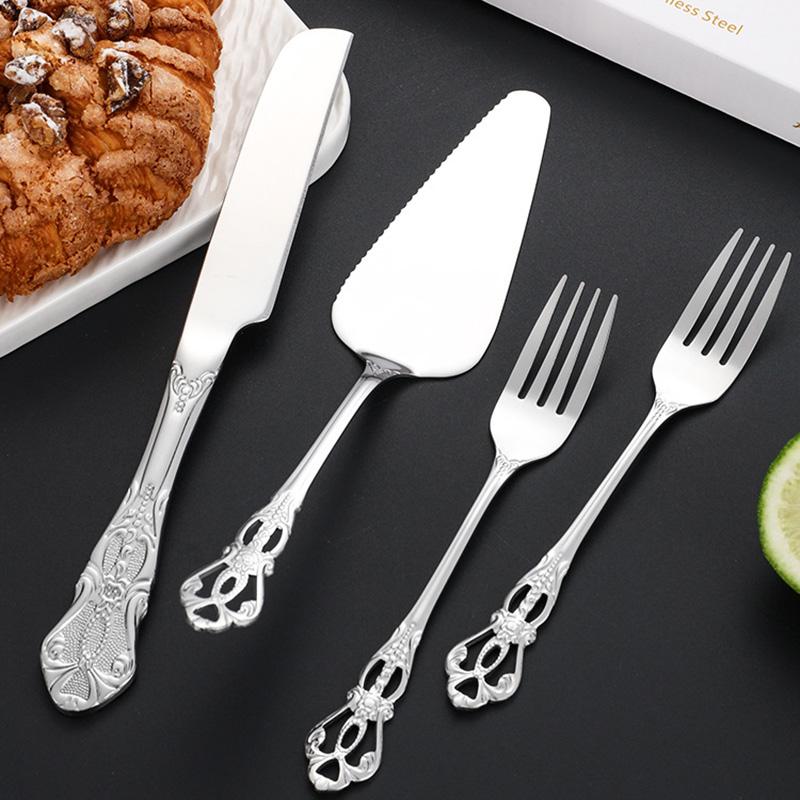 Stainless Steel Cake Cutting Set, Elegant Gold Cake Cutter and Cake Server with Small Forks, Use for Home, Anniversary, Birthday, Wedding, Party