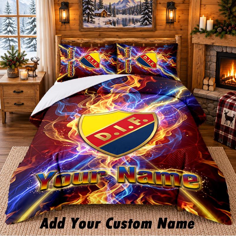 Djurgårdens IF Pattern Bedding 3Pcs Set Custom Name, Bed Sheet And Pillowcases For Home Bedroom