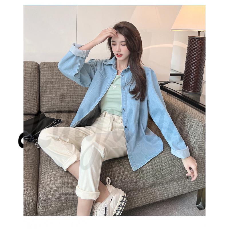 Retro Hong Kong-Style Loose Slimming Denim Top XL синий