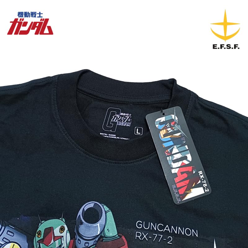 [EVERSOUL] Mobile Suit Gundam T-Shirt Short Sleeve RX-78-4 Amuro Char Zaku Guncannon Guntank Anime Character Goods Z'Gok Zeong Men's Black L Size [Par