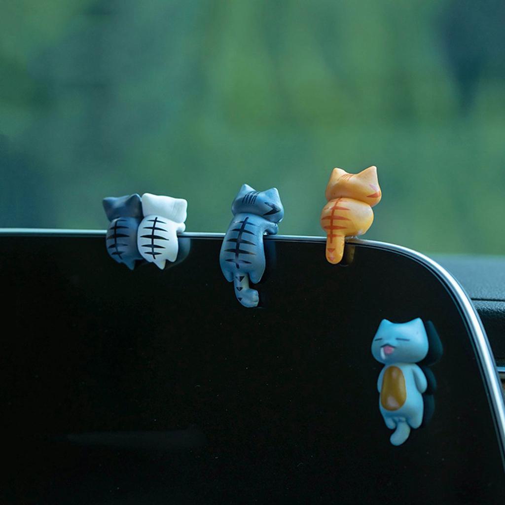 6pcs PVC Cartoon Cat Figurines for Car Dashboard, Plant Pots, and Screen Edge Decor