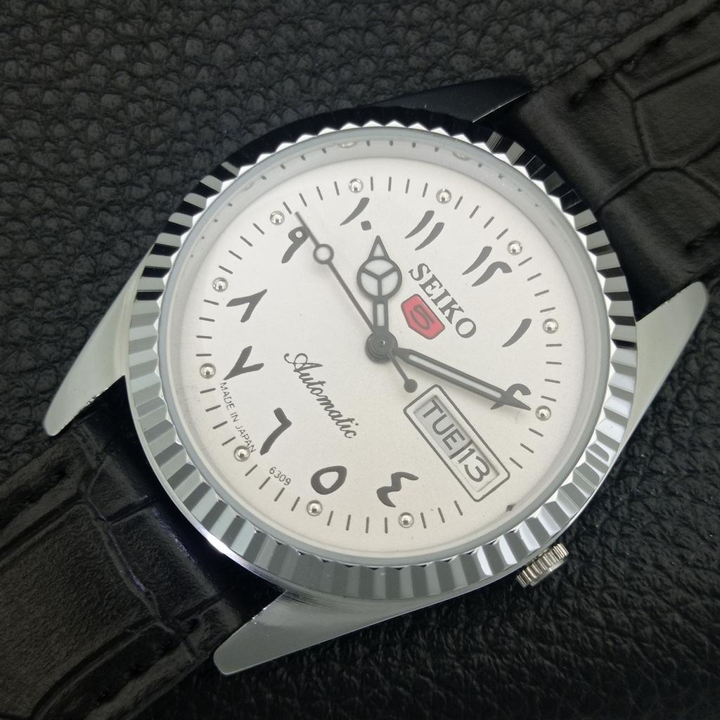 VINTAGE REFURBISHED SEIKO 5 AUTOMATIC 6309A JAPAN MENS WHITE WATCH a442506-1