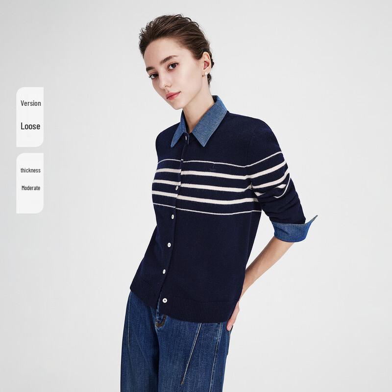 Navigare Women's Striped Faux Two-Piece Wool Cardigan