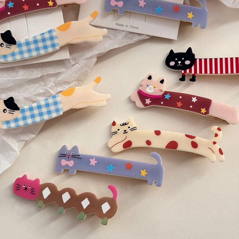 1PC Hairpin Gifts for Cat Lovers Cartoon Animal Theme Head Accessory Hair Clip Casual Cat Pattern Funny Multi-Color