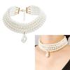 Simulated Pearl Necklaces Statement Bridal Choker Multi-Layer Pearl Necklace