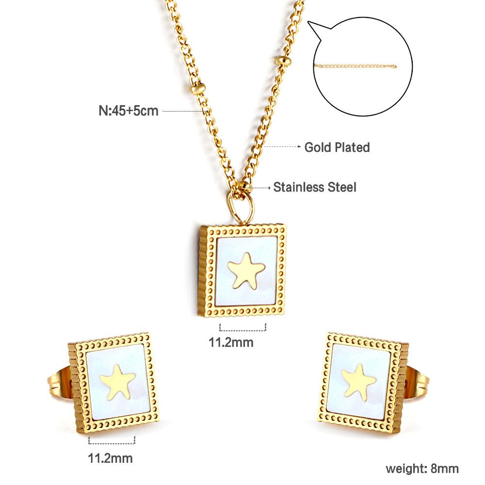 Stainless steel jewelry set niche design square white shell butterfly earrings necklace two-piece set