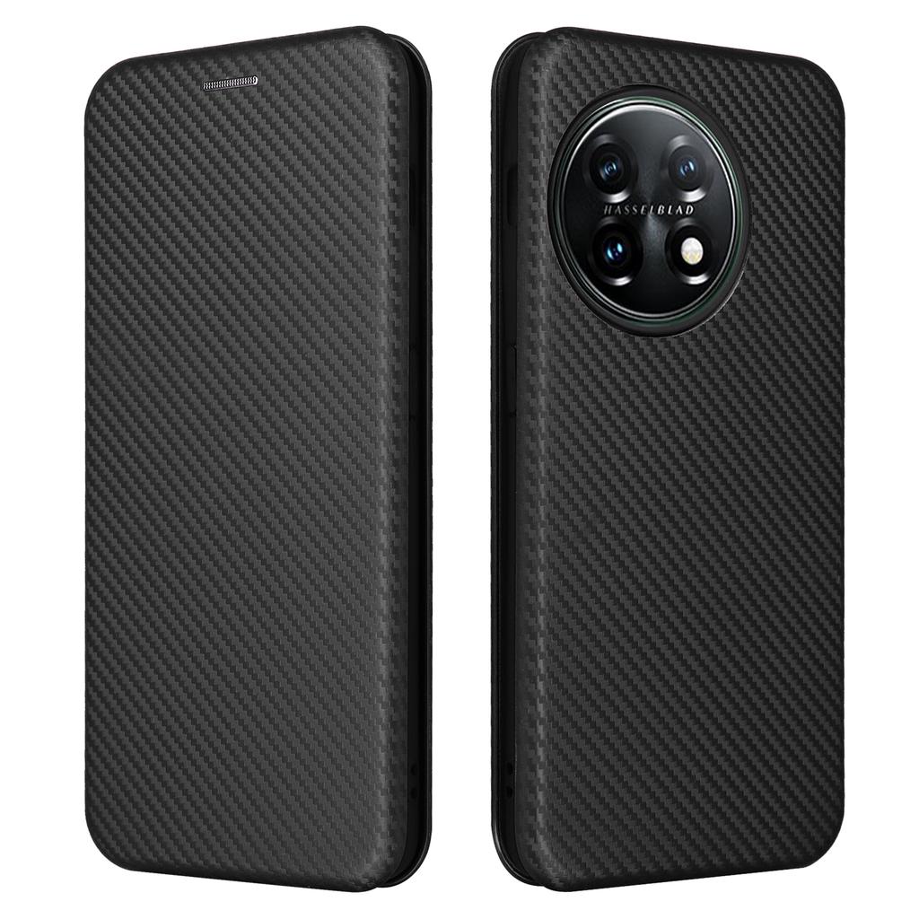 For OnePlus 11 5G PU Leather Stand Card Slots Case Carbon Fiber Texture Magnetic Auto-absorbed Folio Phone Cover