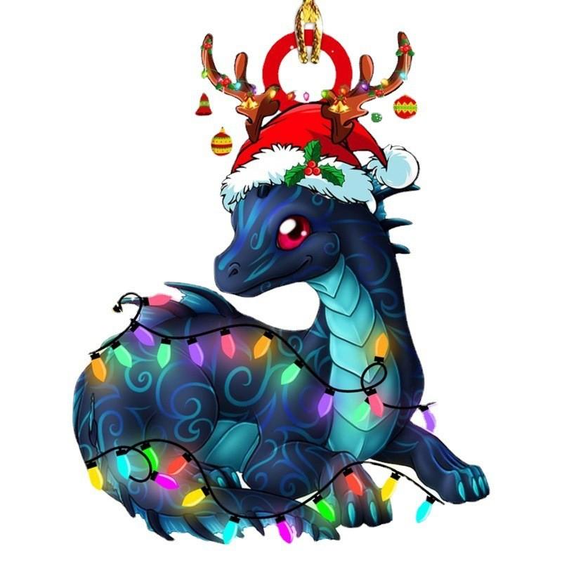 Festive Cartoon Style Acrylic Dragon Car Ornament For Vibrant Christmas Decor