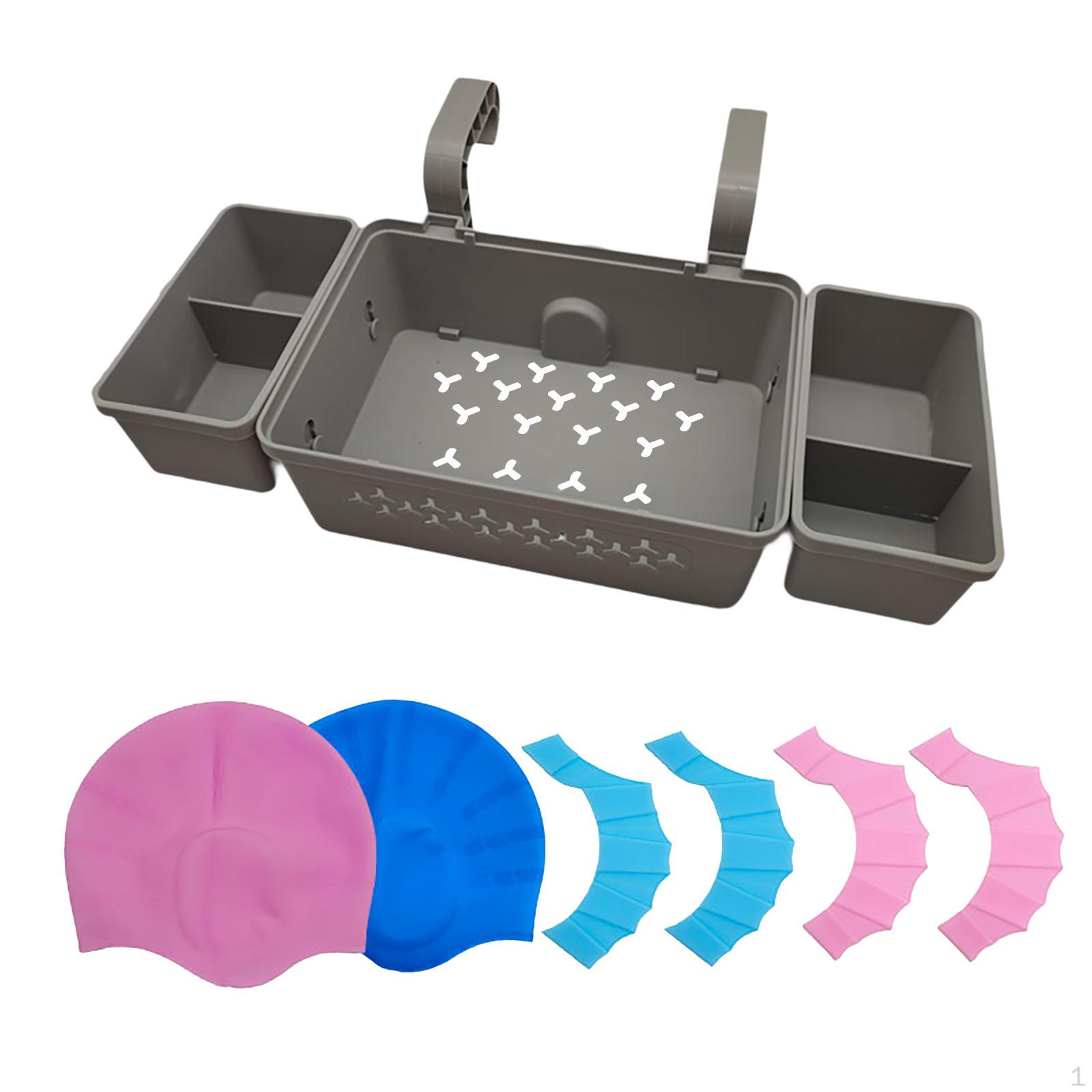 

, Многофункциональный подвесной органайзер-контейнер, который подходит для большинства надземных бассейнов, с шапочкой для плавания серый