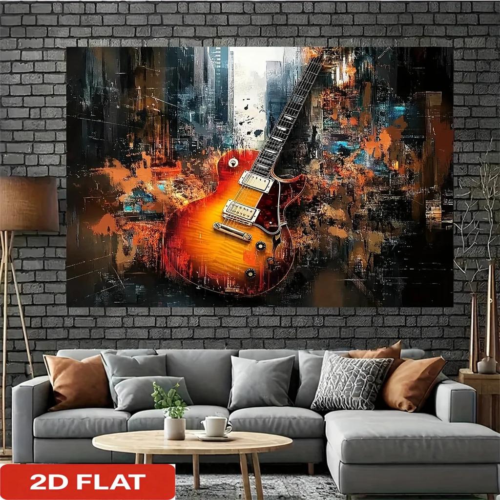 2D Plane, 1 Piece of 2D Plane Photography Background Banner, Heavy Metal Rock Party Background Cloth, Flame guitarDJH