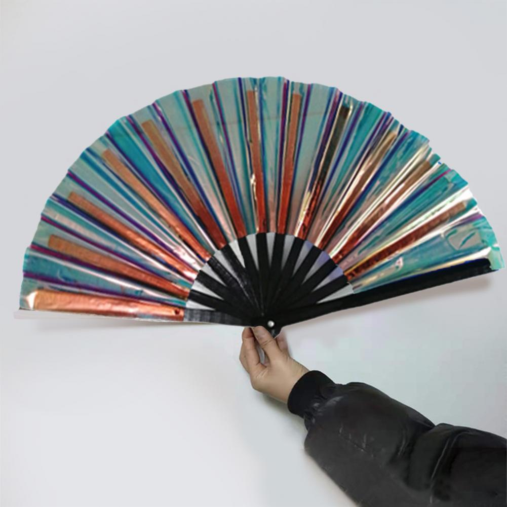 Folding Fan 13 Ribs Burr Free Brilliant Color Transparent Handheld Fan 13 Inch Large Shining Rave Hand Fan Performance Prop
