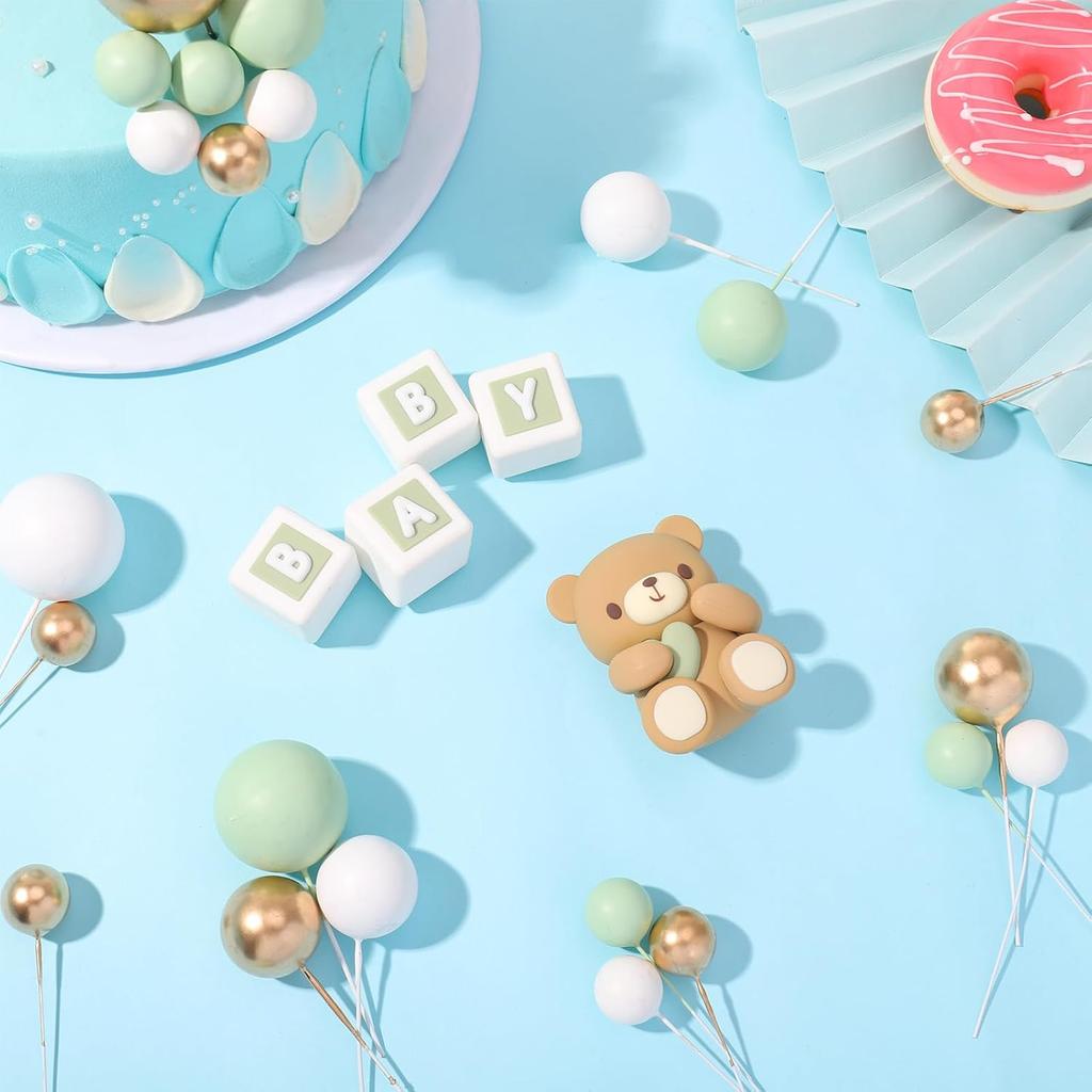 29 Pcs Bear Cake Topper Baby Shower Cake Decorations Cute Bear BABY Letter White Foam Balloon for Baby Shower Cake Topper Kids