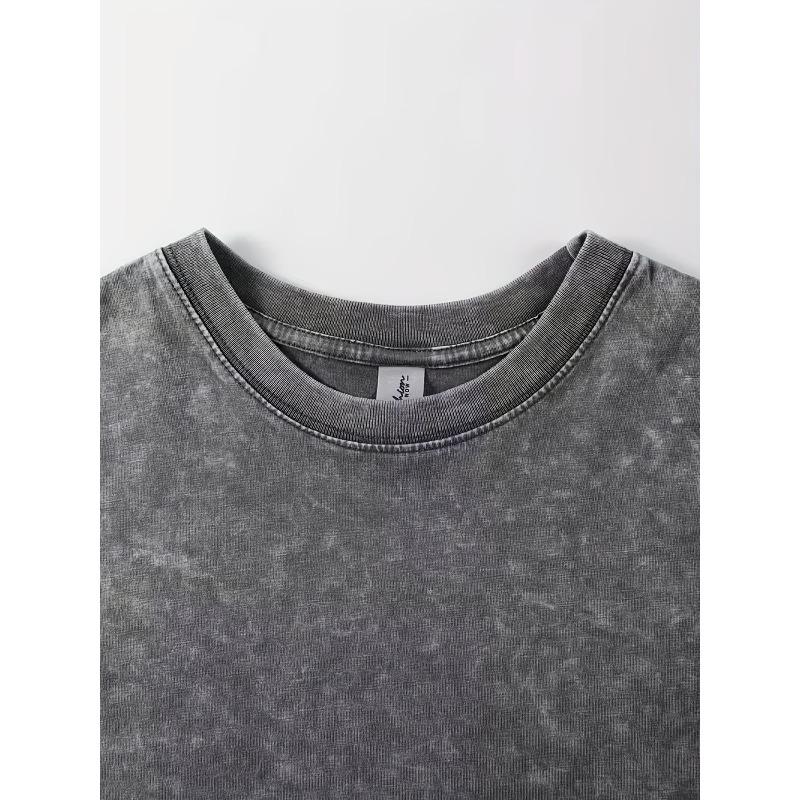 Rozmiary europejskie Męski Płócienny T-shirt Vintage z Praniem Streetwear Luźny Krój Fajny T-shirt dla Mężczyzn Modny Wygodny Dekolt Okrągły Codzienny Ubiór