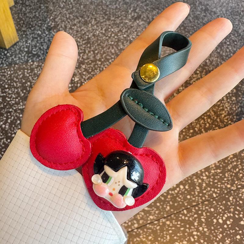 

1 Piece Crying Baby Cherry Pendant Creative Women Schoolbag Love Leather Bag Charm Accessories Vintage Versatile Bag Keychain