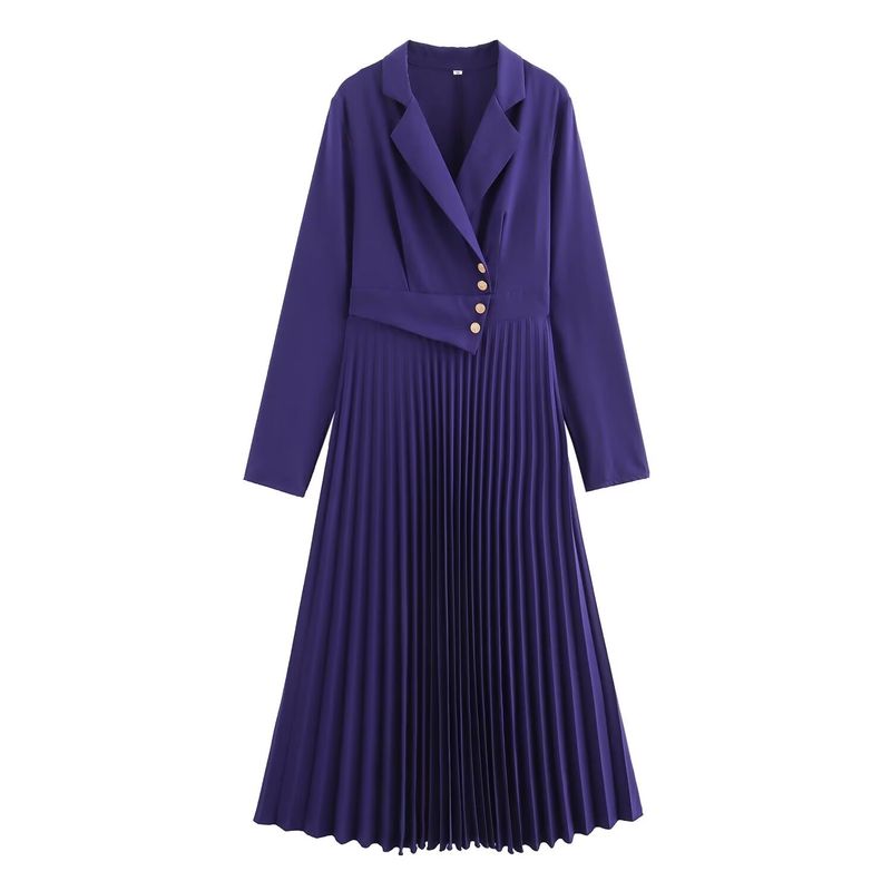 Kaslead New Arrival Women's Clothing Fashion Style Minimalist French Style Temperament Suit Patchwork Pleated Long Dress