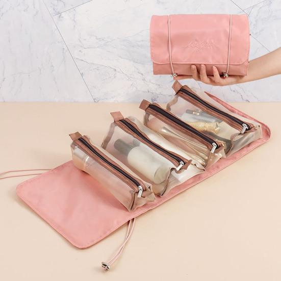 4-in-1 Makeup Bag for Women Detachable Mesh Cosmetic Storage Bag Folding Large-Capacity Portable Toiletry Organizer for Travel Business Trip