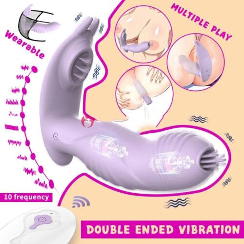 New Wireless Remote Control Wearable Tongue Vibrator Female Erotic Sex Toys Masturbator Invisible 4 In 1 G-spot Clitoral Vibrator