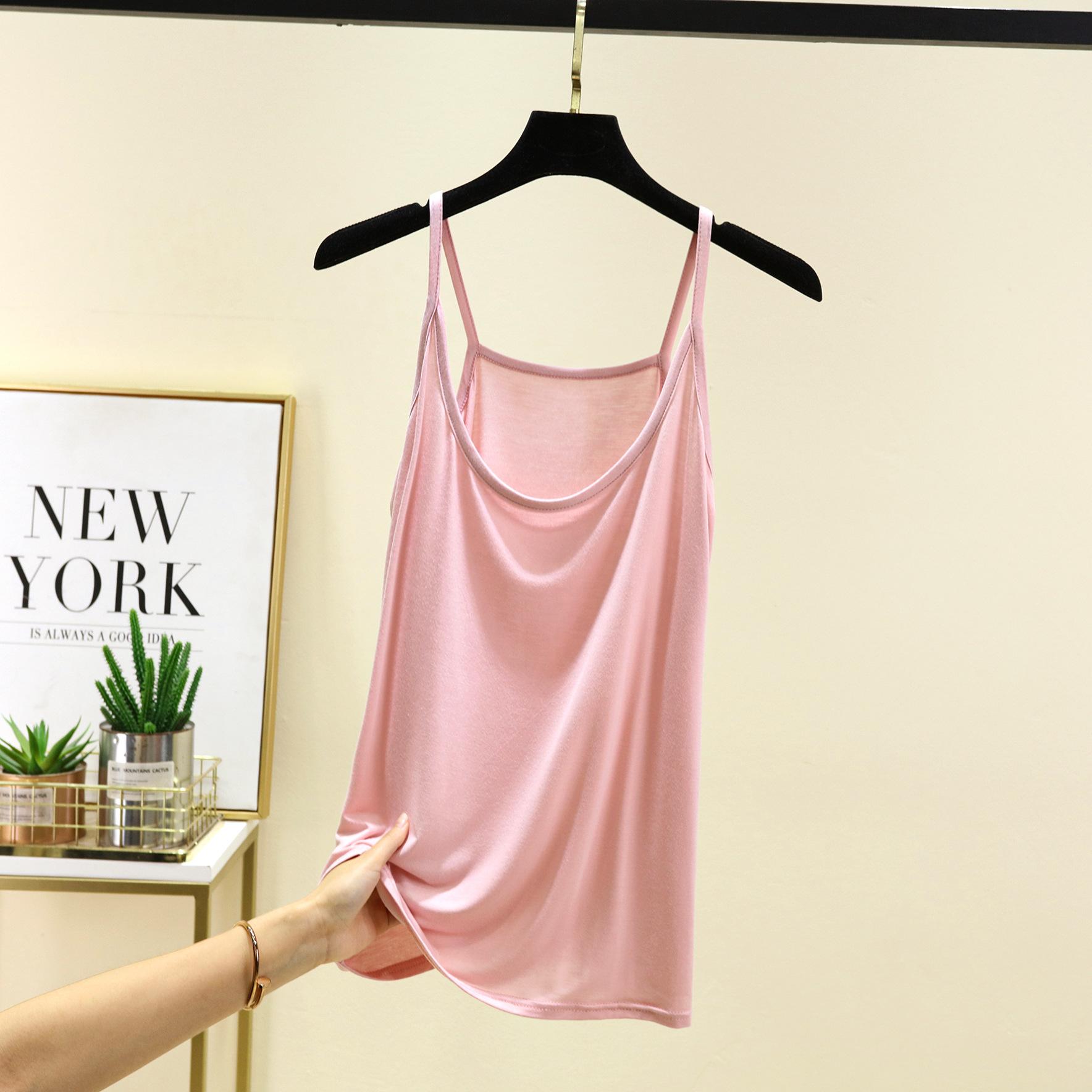 

Большие размеры от M до 6XL Модальные майки с круглым вырезом на тонких бретельках, свободные топы со свободным низом, однотонные майки без рукавов, универсальные 2XL светло-розовый