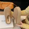 Women Fur Platform Half Slippers Woman Retro Suede Warm Shoes Autumn New Outdoor Design Thick-bottom Increase Cotton Slippers