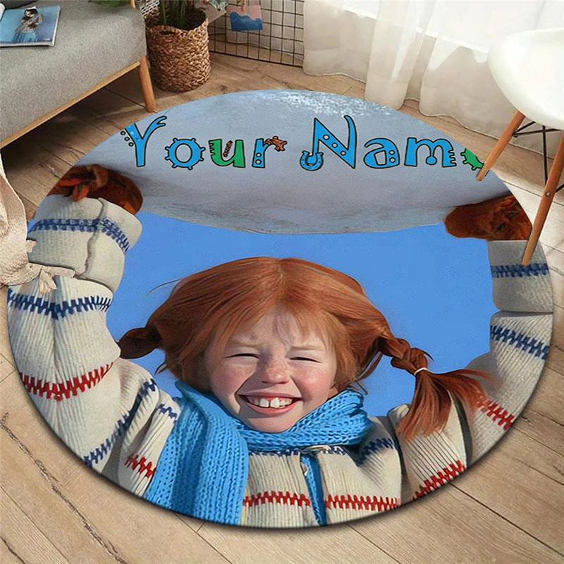 Pippi Longstocking Custom Name Round Area Rug,Carpet Rug for Living Room Bedroom Sofa Playroom Decor,Non-slip Floor Mat