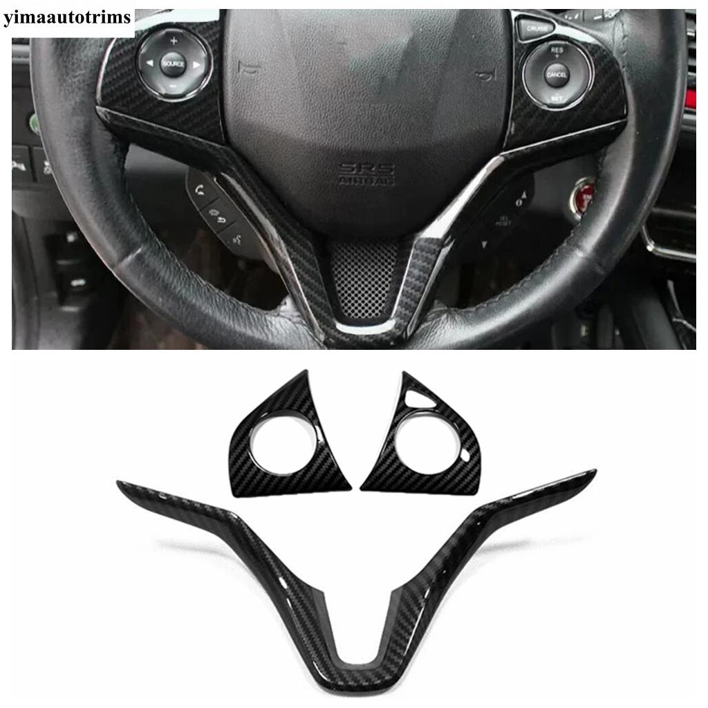 For Honda Vezel HR-V 2014 -  ABS Carbon Fiber Car Steering Wheel Button Frame Decoration Cover Trim Accessories Interior