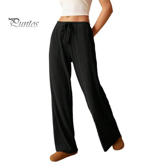 Relaxed Fit Women Bottoms Pants Casual Wide Leg Trousers Elastic Waist Adjustable Drawstring Solid Color Loose Work Travel Daily Wear