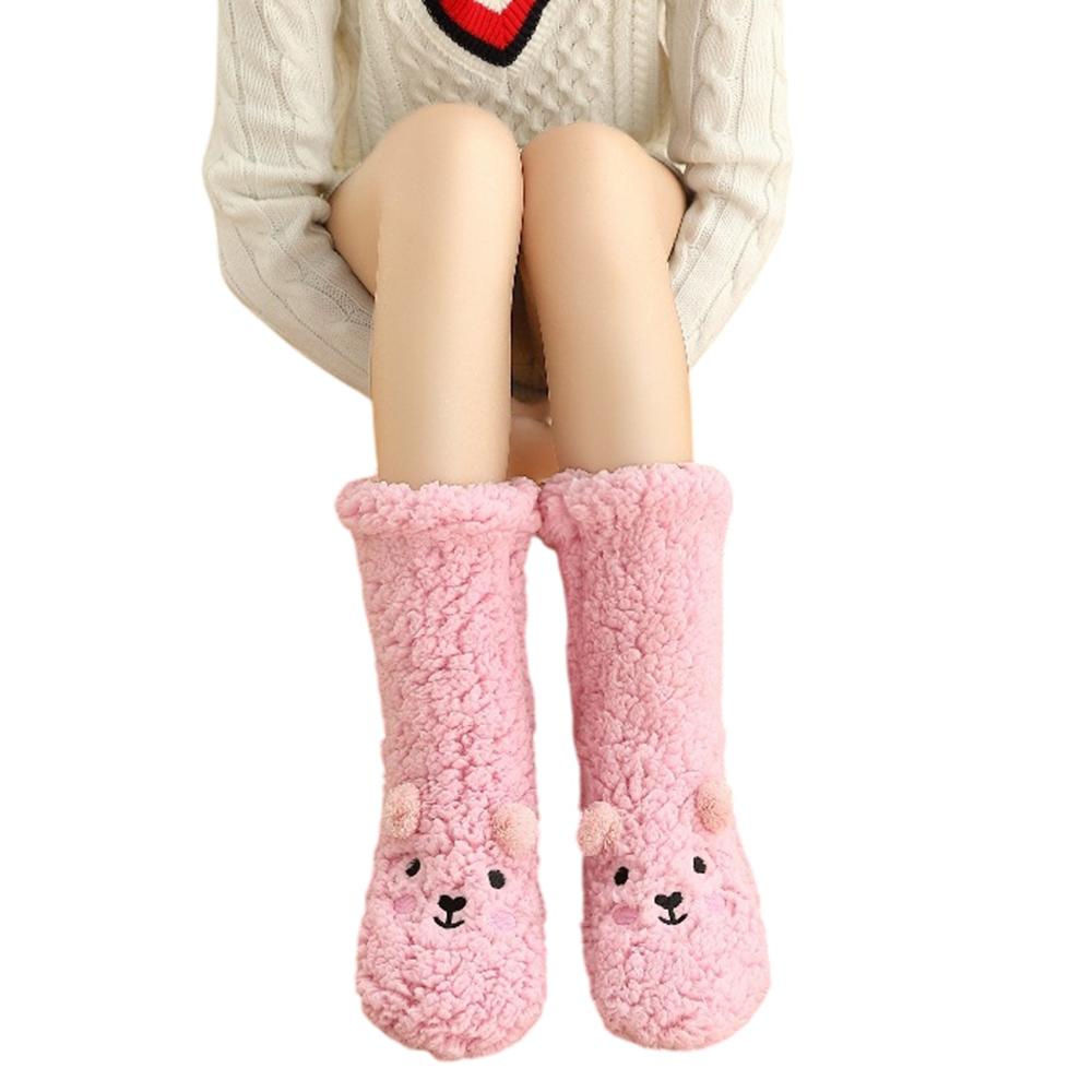 

Cute Bear Fleece-Lined Sleeping Socks Cartoon Design Winter Thick Warm Floor Socks F