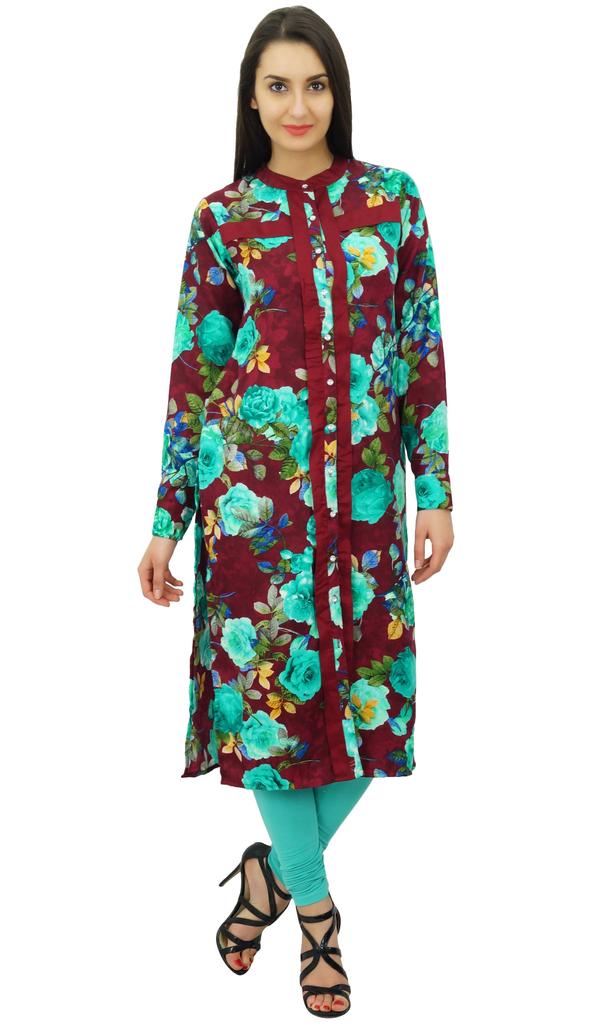 Bimba Floral Winter Tunic Rayon Kurta Straight Ethnic Kurti Blouse