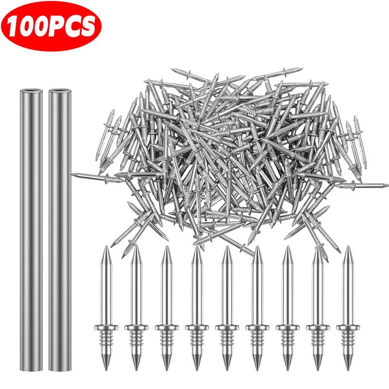 Double-Headed Non-Marking Nails Thread Invisible Metal Screw Fasteners Skirting Boards Nails No Trace Fixator with Sleeve Tools