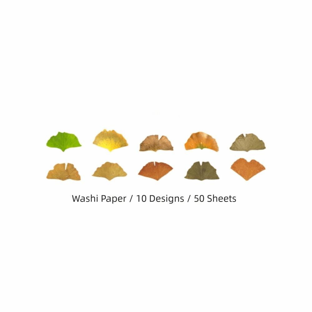 50Pcs Self-adhesive DIY Leaf Paper Stickers Leaf Shape DIY Scrapbooking Yellow Autumn Leaves Series Washi Paper Stickers