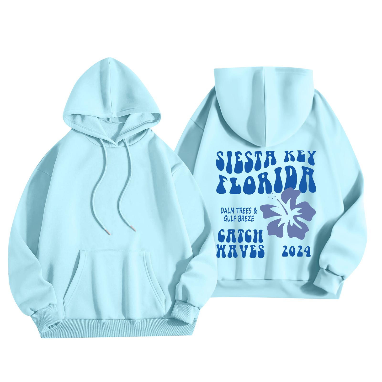 

Женская мода, женский легкий пуловер с длинными рукавами и карманами, толстовка с капюшоном в стиле консервативного стиля M небесно-голубой