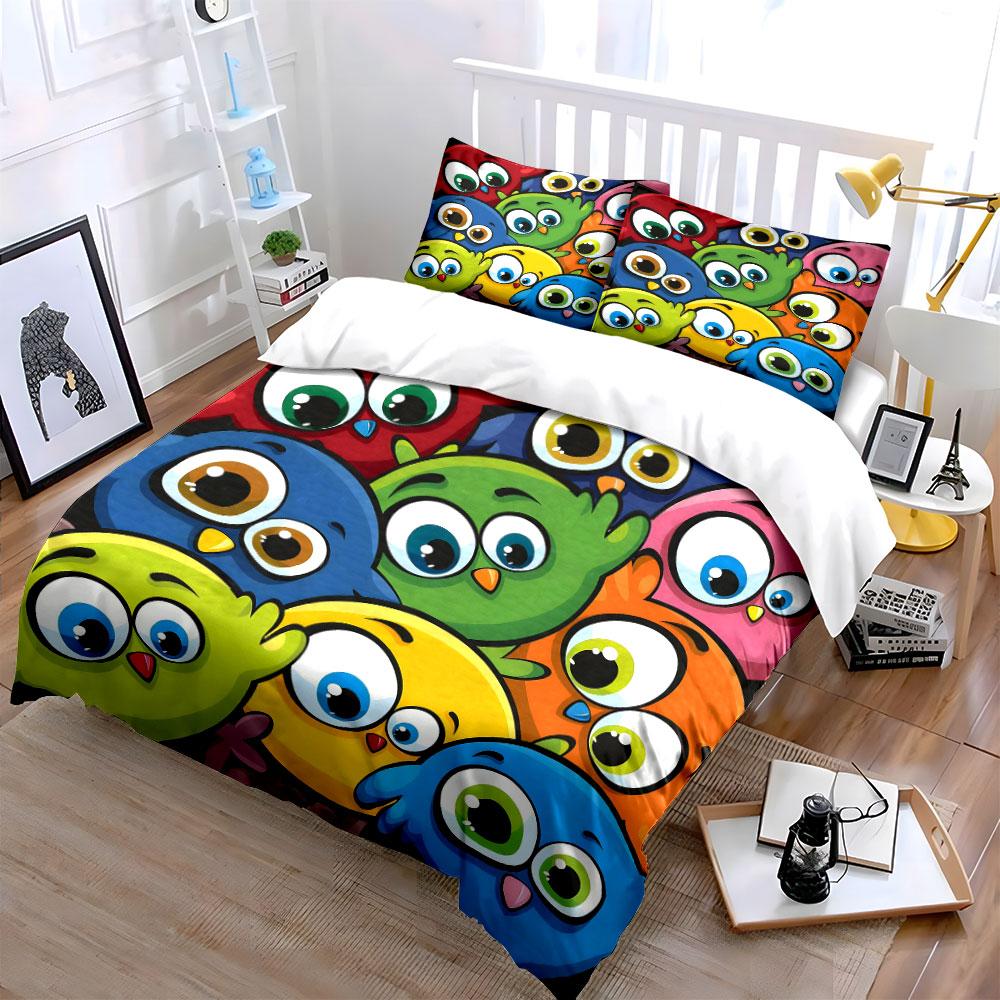 Colorful Cartoon Birds Set Decorations Multiple Sizes Kid'S And Adults' Bedroom Exquisite 3Pc Bedding Set, Gift