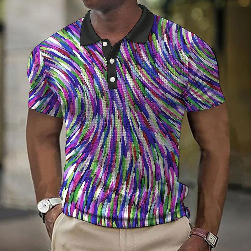 Colorful and Messy Line Pattern 3D Digital Printing Men's Casual Polo Shirt