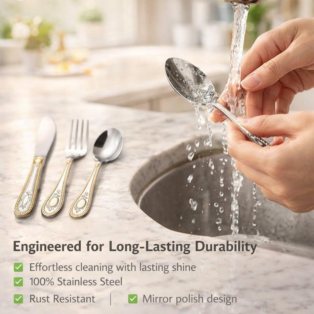 Stainless Steel Flatware Set Copper Silverware Set Rose Gold Spoon Color Cutlery Set of (Silver Gold, 8)