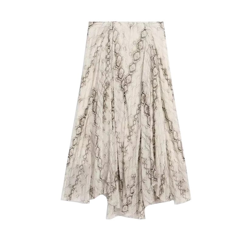 

MD Spring New Women s Clothing French Snake Pattern Print Asymmetrical Wide Hem Mid Length Long Length A- line Skirt 5233882 Serpentine Print L