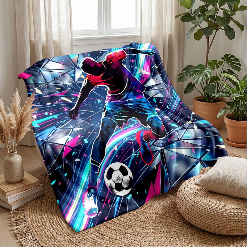 Soccer Passion In Flames Theme Blanket Lightweight Warm Flannel Blanket Decorative Throw Blanket for Home Decoration