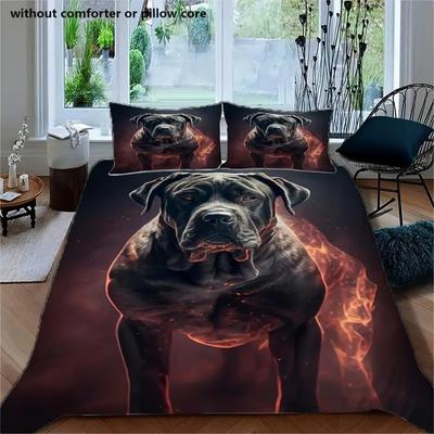 3D High Definition Digitaldruck Dreiteiliges Set Dominanter erwachsener Hund Bettbezug Bettwäsche-Set