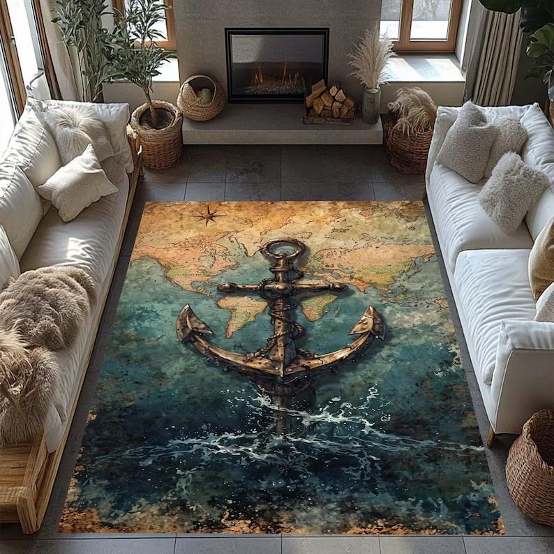 Serie de Navegación Alfombra Hogar Sala de Estar Alfombra Completa Patrón de Ancla de Barco Dormitorio Felpudo Puerta de Entrada Decoración del Hogar