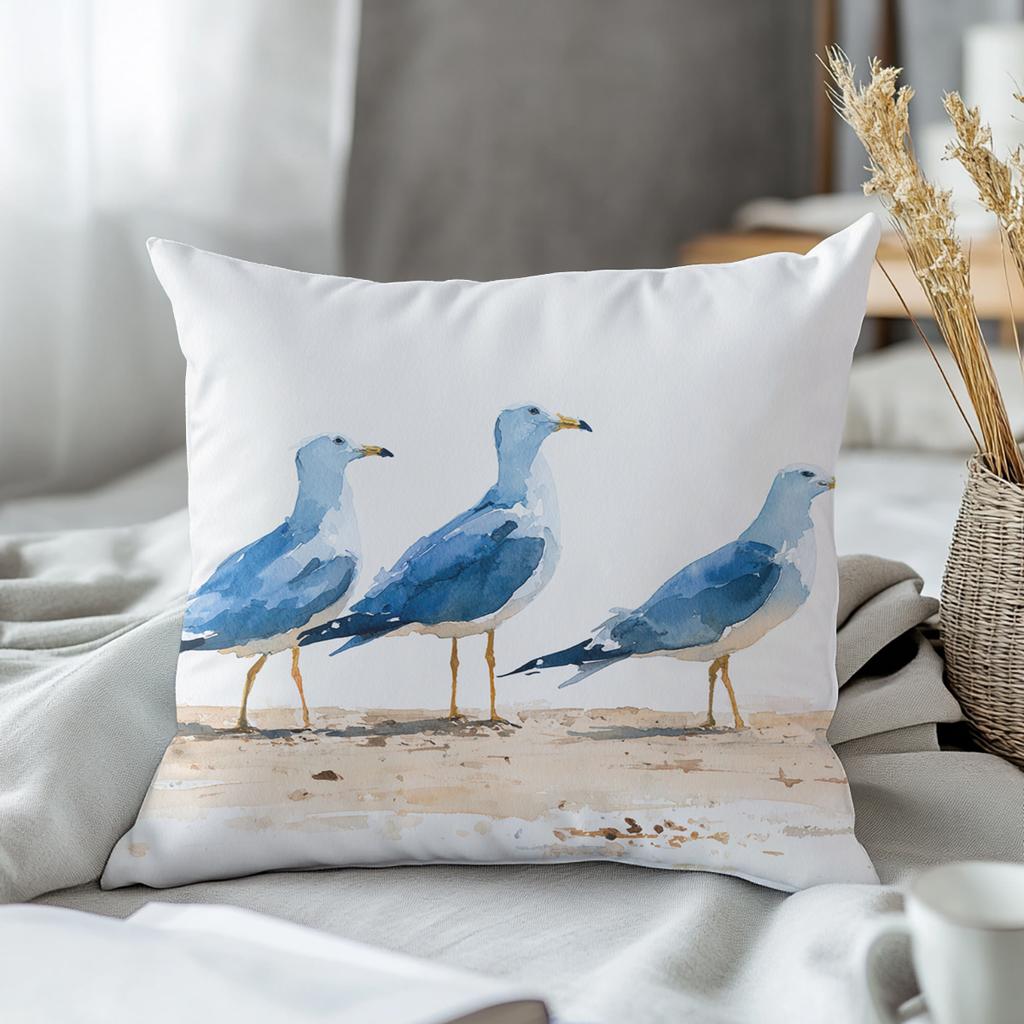 Polyester Pillow Cover Seagull Pattern Cushion Cover 2D Printed Decorative Cushion Case For Home Sofa Couch & Bedroom Pillowcase