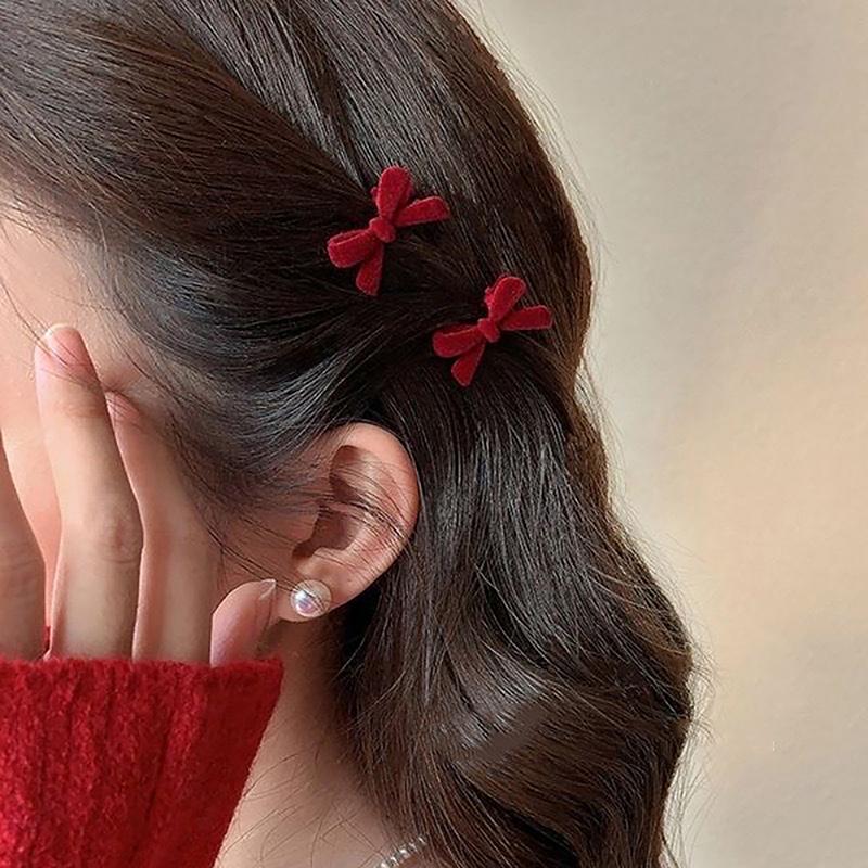 2Pcs Elegant Velvet Pearl Bow Hairpins Women Girls Bangs Hair Clips Barrettes Accessories Hairclip Headwear Headdress