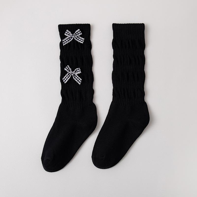 Girls Plaid Bow Knee High Socks 1-12 Years Old Princess JK Uniform Match Cotton Mid Tube Socks For Kids