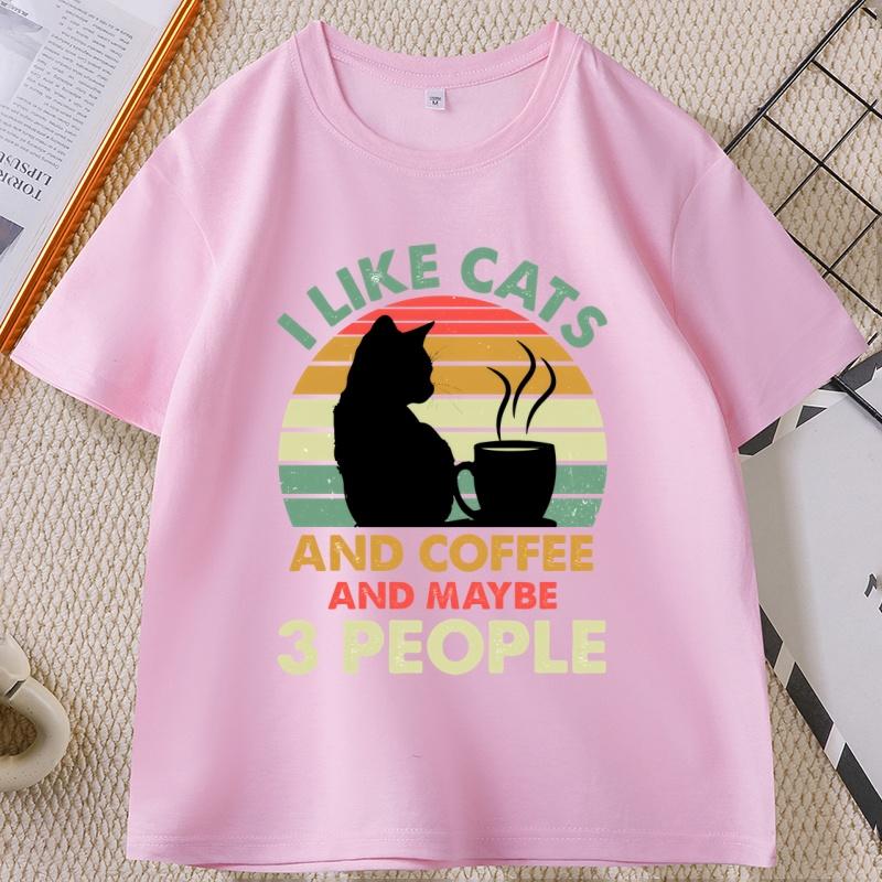 Cats and Coffee Sunset Tshirt I Like Cats and Maybe 3 People Tshirt Casual Cotton Printed Short Sleeve T Shirt Streetwear Tops