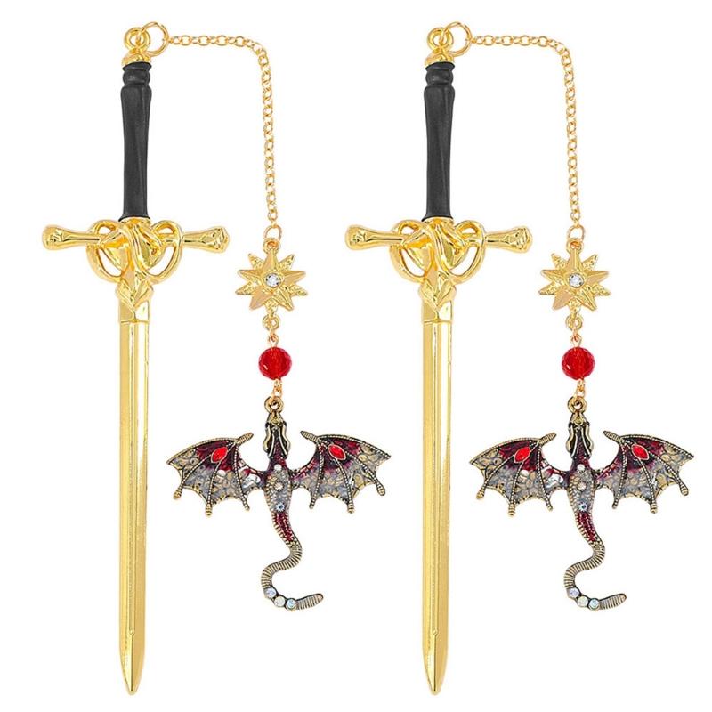 2 Pcs Dragon Swords Bookmarks Metal Page Markers Fantasy Bookmarks Stylish Reading Bookmarks Creative Bookmarks for Boy