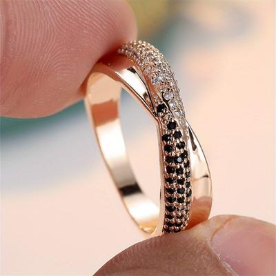 1 Paar Goldfarben Schwarz Weiß Stein Kreuz Ring Ehering Valentinstag Muttertag Schmuck